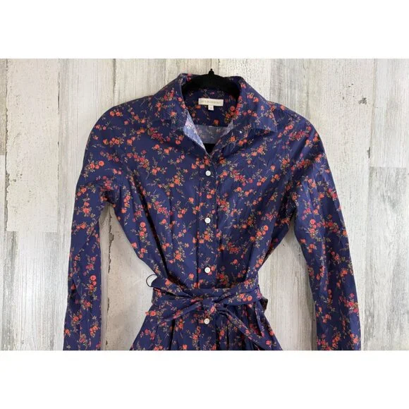 Ann Mashburn Sz XS Classic Shirtwaist Dress Liberty London Elizabeth Navy Floral - Picture 2 of 16